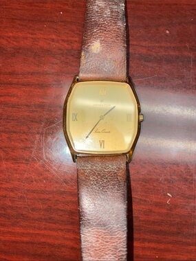 Hamilton Gold-Tone Square Dial Watch with Brown Leather Strap
